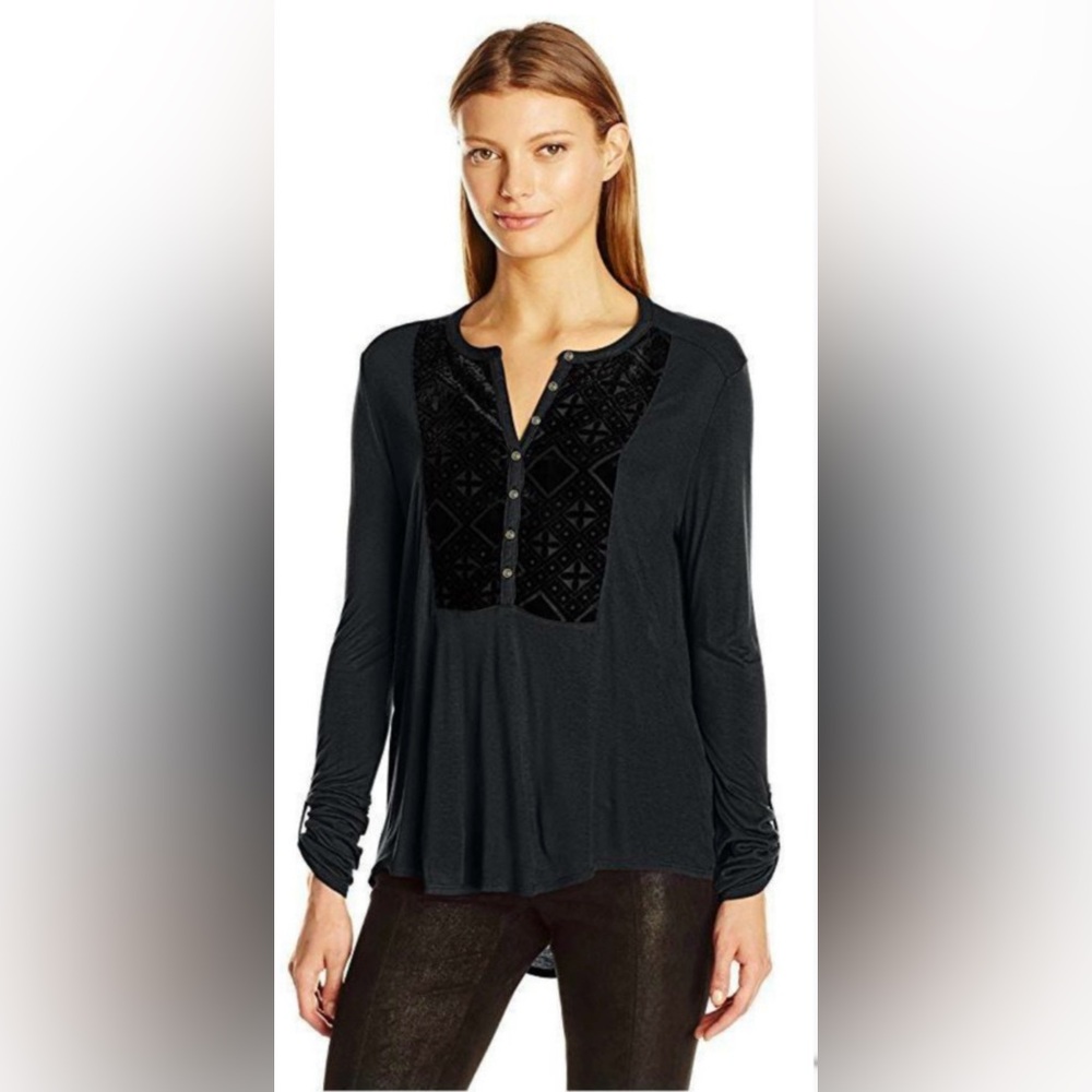 Lucky Brand Womens Velvet Burnout Henley Shirt